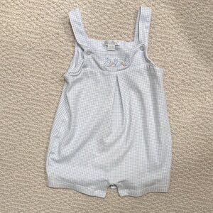 Kissy Kissy Light Blue Gingham Romper with Bunny Embroidery- Easter